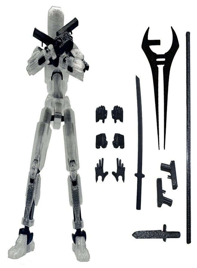 QAONIE 3D Printed 5.54-inch Multi-Jointed Action Figures Dummy13, Full Body Mechanical Movable Toy, Multiple Accessories, Hand Painted Figure, Desk Decoration, Creative Gifts (Transparent) - Image 1
